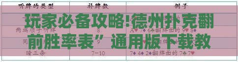 玩家必备攻略!德州扑克翻前胜率表”通用版下载教程